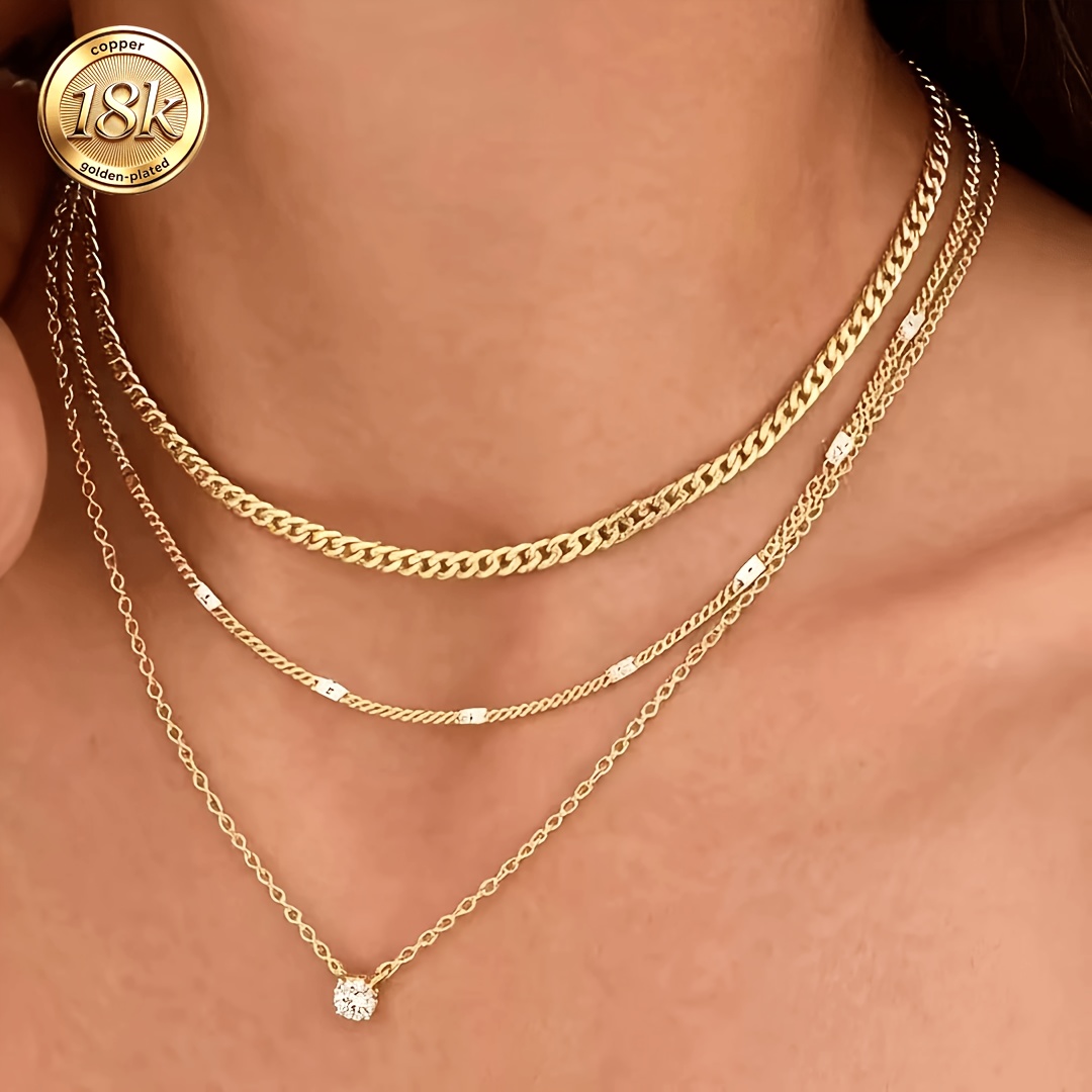 3pc Women's Layered Necklace Set, 18K Gold-Plated
